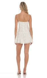 Embroidered Floral Front Tie Dress in White